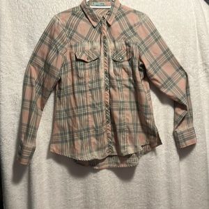 Womens pink/gray plaid blouse size L